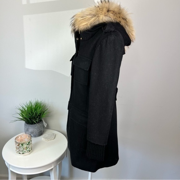 SAM Parka Womens size small Black Campus Jacket Wool Blend Hooded Fur Collar - Picture 7 of 15